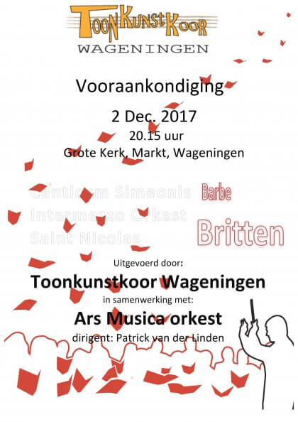 Vooraankondiging Najaarsconcert Toonkunstkoor Wageningen